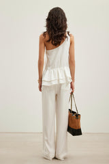 One-Shoulder Cutout Embroidered Logo Top (Set)