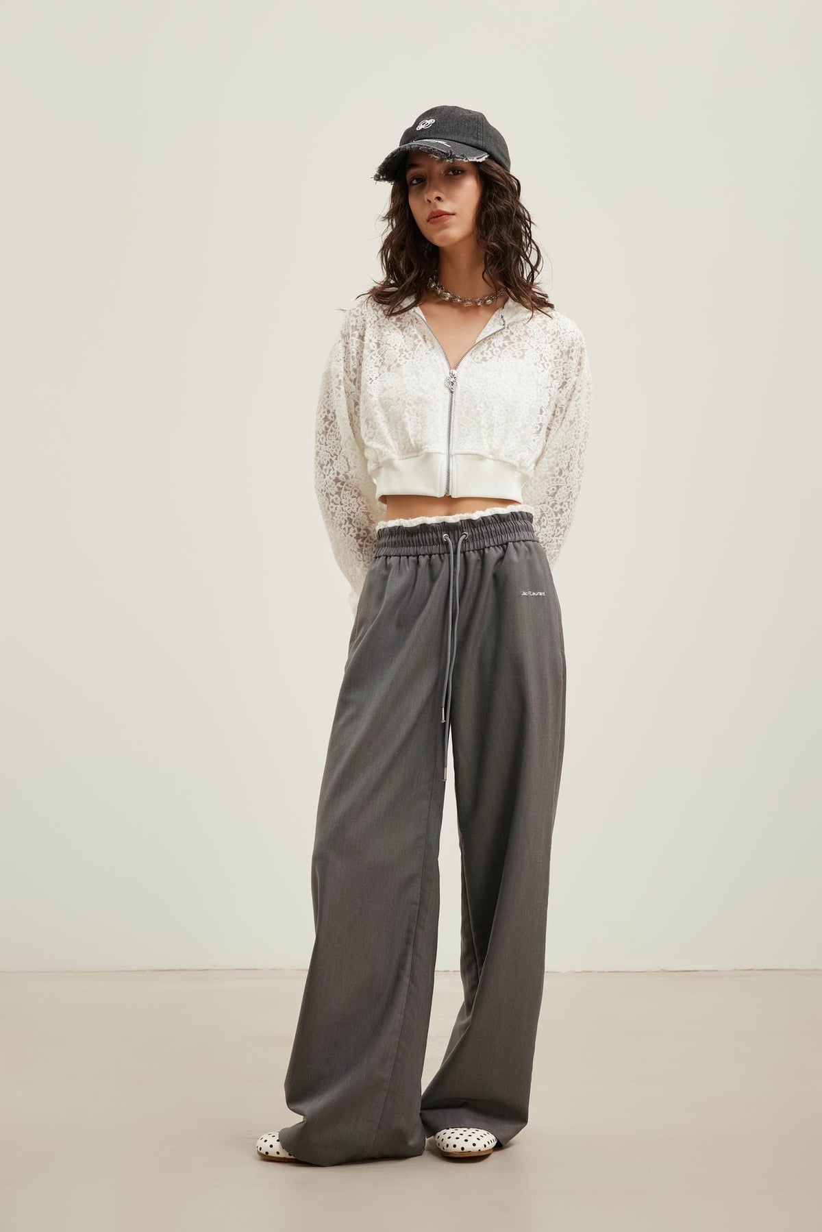 Lace Panelled Waistband Tailored Sweatpants