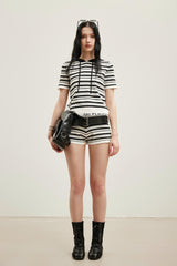 Striped knit hooded top (set)