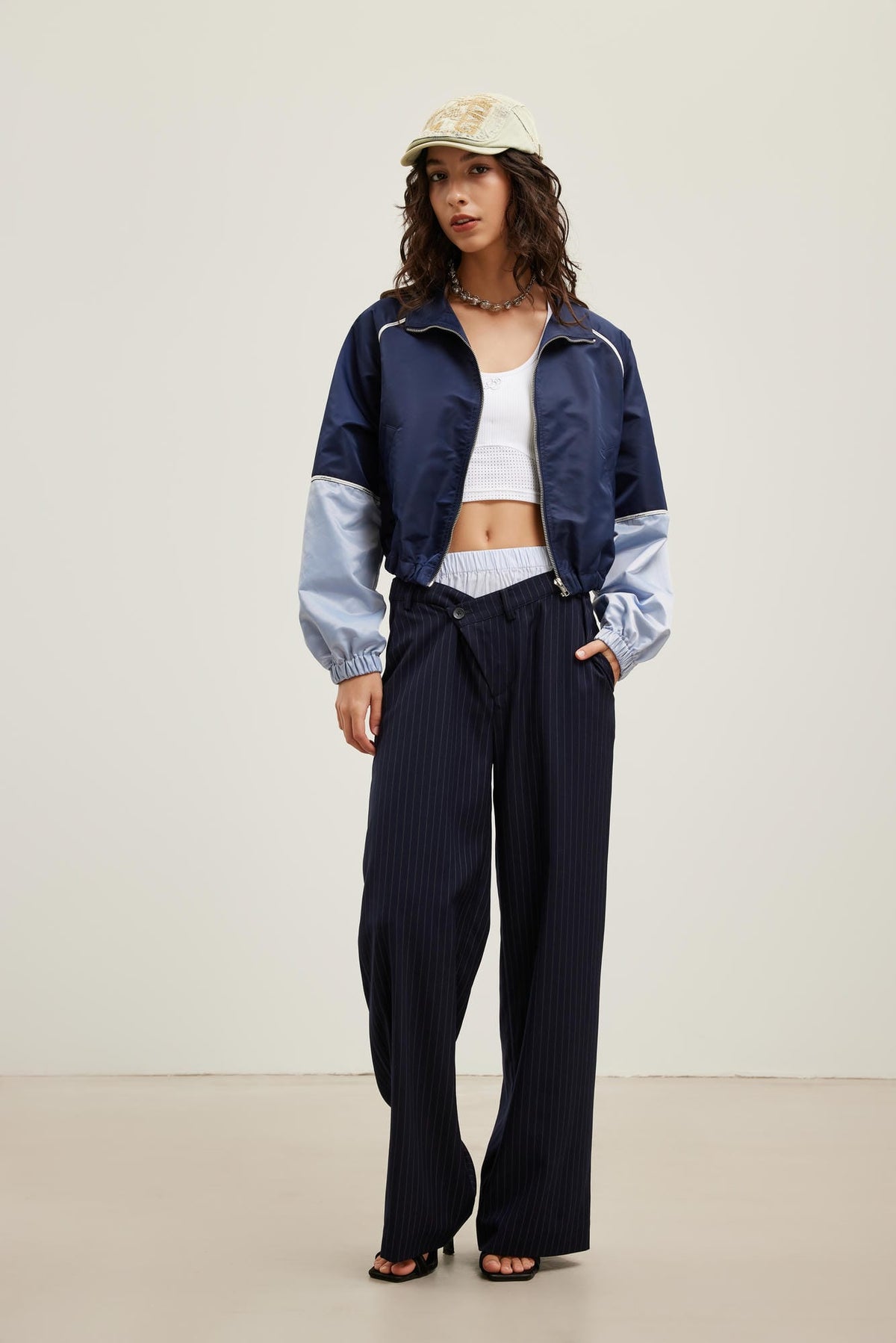 Striped Panelled Color-Block Two-Piece Trousers - Set