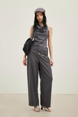 Grey Straight-Leg Rhinestone Trousers - Set