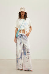 Lace logo patch detail knot-front short-sleeve top