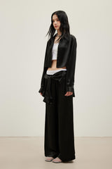 Black Acetate Cropped Shirt - Set