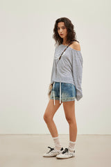 Striped Cold-Shoulder Glitter Mesh Cover-Up