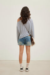Striped Cold-Shoulder Glitter Mesh Cover-Up