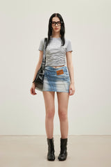 Grey Logo-Print Drawstring Short-Sleeve Top