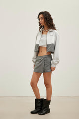 Color-Block Contrast LOGO Embroidered Zippered Jacket