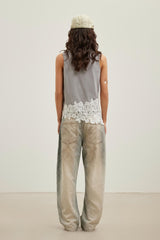 Lace-Panel Print Asymmetric Hem Tank Top