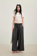 Dusty Pink and Grey Pleated Wide-Leg Trousers