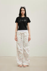 Printed Logo Rhinestone Short-Sleeve Top