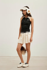 Plaid waistband spliced pleated mini skirt