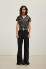 Black-gray colorblock zip-up top