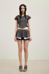 Layered Striped Contrast Shorts-Skirt Set
