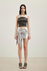 Satin Tie-Front Knot Miniskirt