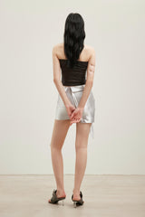 Satin Tie-Front Knot Miniskirt