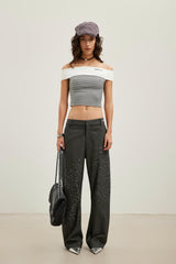 Embroidered Logo Knit Patchwork Houndstooth Bandeau Top