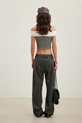 Grey Gradient Black-White Rhinestone Curved-Leg Trousers