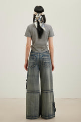 Blue Washed Cargo Pocket Webbing Jeans