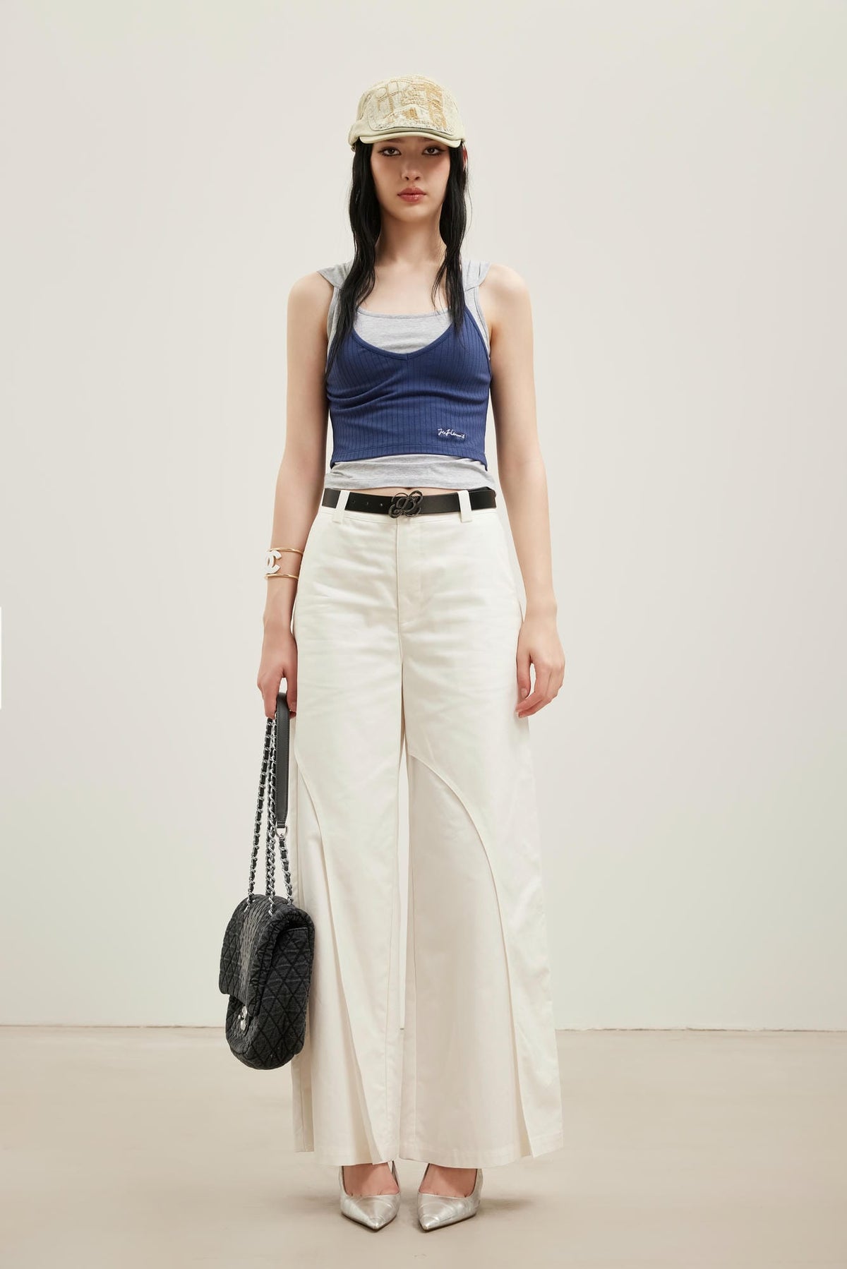 White Deconstructed Wide-Leg Trousers