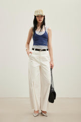 White Deconstructed Wide-Leg Trousers