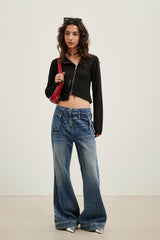 Pocket Detail Classic Blue Flared Jeans