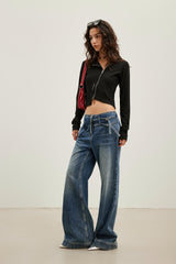 Pocket Detail Classic Blue Flared Jeans