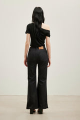 Asymmetric placket button-up top