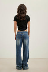 Lace Strap Color-Block Embroidered Pleated Polo Top